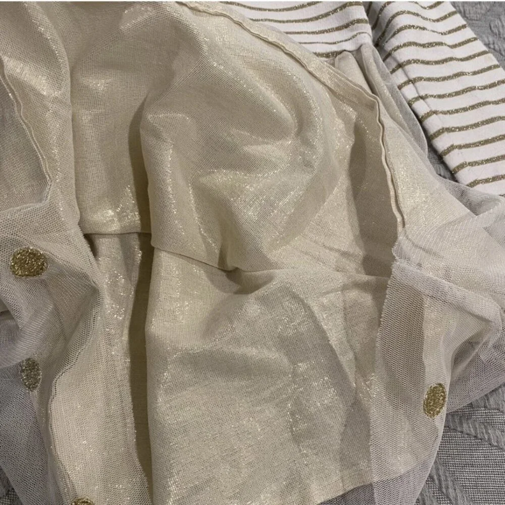 Mini Boden 2-3Y Glittery Gold Polkadots & Stripes Tulle Dress